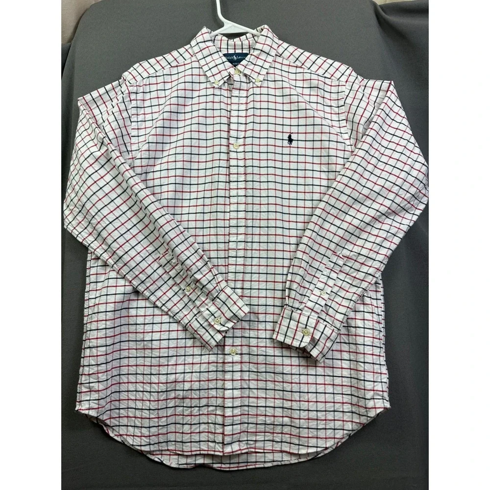 Ralph Lauren Kids XL 18-20 Tattersall Check Button Down Shirt White Red Navy